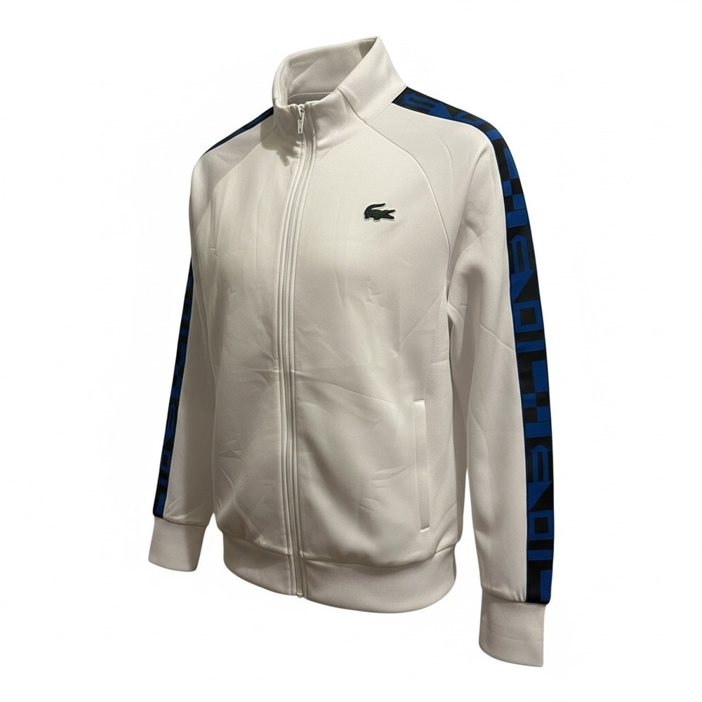 Lacoste White Track Jacket with Blue Accent Stripes